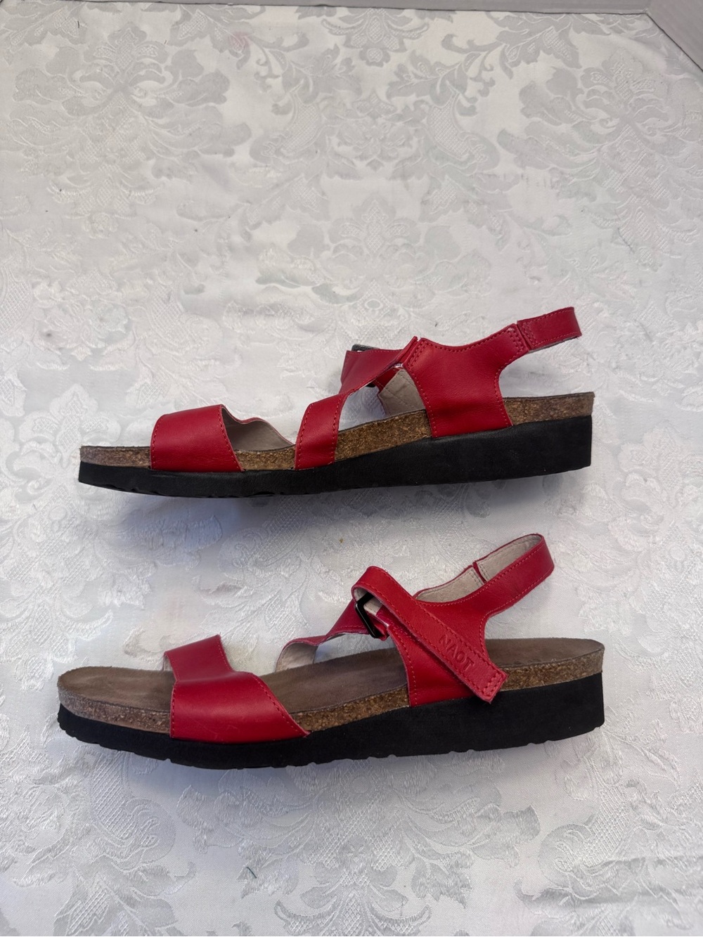 Naot Pamela Kiss Red Leather Comfort Shoe Sandal Size 43 / 12 Bling Leather Cork - Picture 7 of 9
